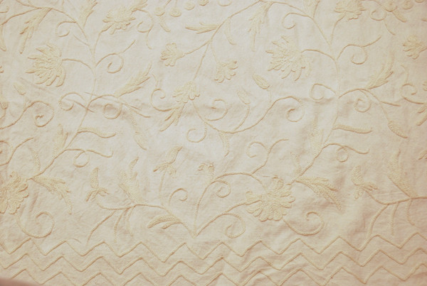 Cotton Crewel Bedspread "Jacobean", White on White #TML1552