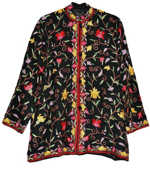 Embroidered Woolen Jacket Black, Multicolor Embroidery #AO-005