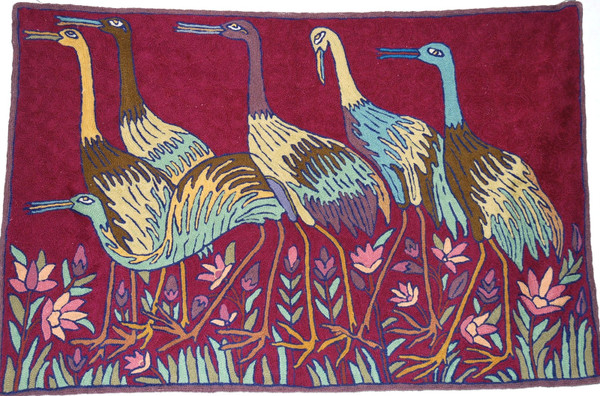 Crewel Tapestry Rug Wall Hanging Area Rug "Birds", Multicolor 2x3 ft #CWR6111