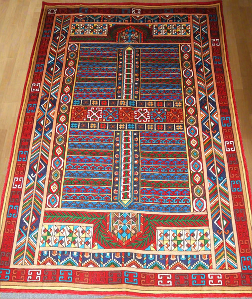 Crewel Tapestry Rug Wall Hanging Area Rug "Kelim", Multicolor 6x9 ft #CWR54109
