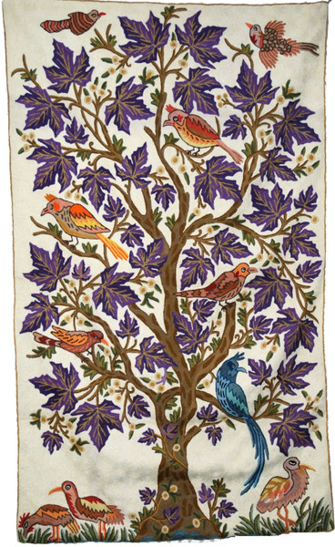 Crewel Tapestry Rug Wall Hanging Area Rug "Tree of Life", Multicolor 3x5 ft #CWR15131