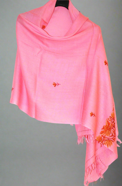 Embroidered Wool Shawl Scarf Pink, Multicolor Embroidery #WS-103