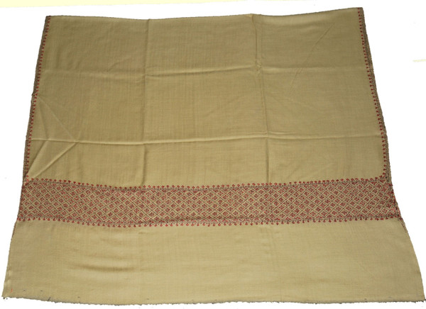 Embroidered Wool Shawl Scarf Beige, Multicolor Embroidery #WS-502