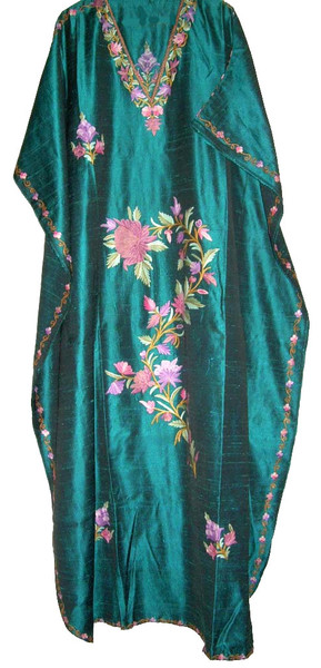 Silk Embroidered Kaftan Caftan Green, Multicolor #SKF-006