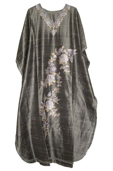 Silk Embroidered Kaftan Caftan Grey, Tone-Tone Embroidery #SKF-005