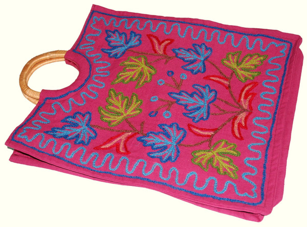 Ethnic Kashmiri Embroidery Handbag for Women Canvas  Bag, Multicolor #CBG312