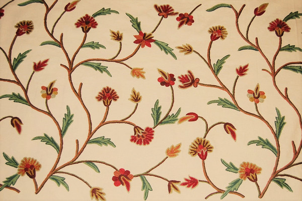 Made to Order Custom Crewel Embroidered Fabric Beige, Multicolor #3306