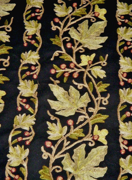 Made to Order Custom Crewel Embroidered Fabric "Maple" Black, Multicolor #3356