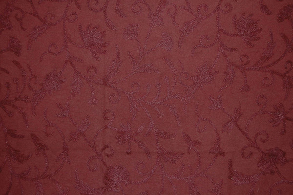 Made to Order Custom Crewel Embroidered Fabric Burgundy, Tone-Tone #3319