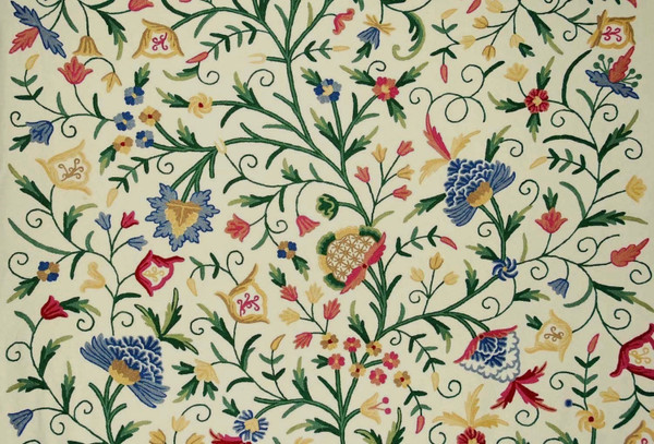 Cotton Crewel Embroidered Fabric "Tree of Life" Cream, Multicolor #DDR302