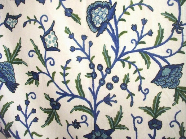 Crewel Cotton Embroidered Fabric "Tree of Life" Off-White, Multicolor #DDR012