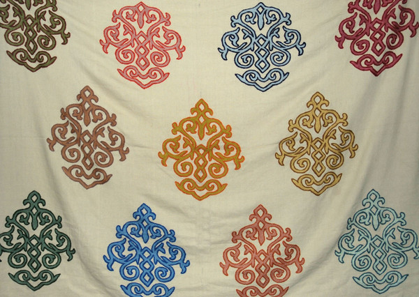 Made to Order Custom Crewel Embroidered Cotton Fabric Beige, Multicolor #3372