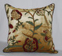 Crewel Hand Embroidered Velvet Cushion Throw Pillow Gold, Multicolor #CW526