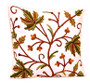 Crewel Cushions Embroidered Cotton Throw Pillows "Autumn Maple", Multicolor #CW321