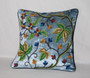 Crewel Ethnic Embroidered Velvet Cushion Throw Pillow "Maple" Teal, Multicolor #CW512