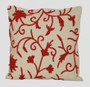 Kashmiri Ethnic "Aari" Embroidered Throw Pillow Cushion Cover "Jacobean", Red on Beige #CW342