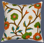 Crewel Pillows Embroidered Cotton Cushion Cover, Multicolor #CW203
