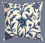 Cotton Crewel Pillow Cushion Cover "Tree of Life", Blue on White #CW402