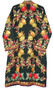 Woolen Coat Long Jacket Black, Multicolor Embroidery #AO-612