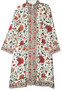 Kashmiri Crewel Embroidered Woolen Coat Off-White, Multicolor #AO-157