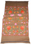 Crewel Ethnic Embroidery Wool Shawl Wrap Throw Beige, Multicolor #WS-119