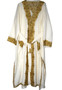 Crewel Hand Embroidered Womens Dressing Gown, Gold on White  #WG-018