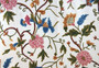 Cotton Crewel Embroidered Fabric Floral Off-White, Multicolor #BJK001