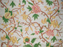 Crewel Embroidered Silk Organza Fabric Off-White, Multicolor #SL503