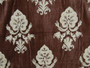 Custom Crewel Embroidered Fabric , White on Brown #3331