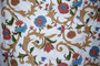 Custom Crewel Embroidered Fabric Floral Off-White, Multicolor #3340