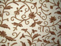 Custom Crewel Embroidered Fabric , Brown on White #3344