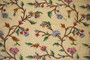 Crewel Embroidered Linen Fabric Beige, Multicolor #FLR612