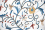 Cotton Crewel Embroidered Fabric "Jacobean" Off-White, Multicolor #TML009