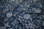 Cotton Crewel Embroidered Fabric "Tree of Life", Grey on Navy #DDR055