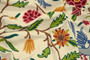 Crewel Cotton Embroidered Fabric "Birds" Cream, Multicolor #BRD333
