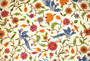 Crewel Cotton Embroidered Fabric "Birds" Cream, Multicolor #BRD333