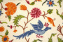 Crewel Cotton Embroidered Fabric "Birds" Cream, Multicolor #BRD333