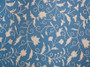 Cotton Crewel Embroidered Fabric "Jacobean", White on Blue #TML510