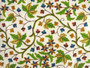 Cotton Crewel Embroidered Fabric "Maple" Off-White, Multicolor #CHR301