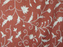 Cotton Crewel Embroidered Fabric "Jacobean", White on Taupe #TML511