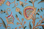 Cotton Crewel Embroidered Fabric "Tree of Life" Turquoise, Multicolor #DDR201