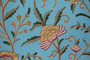 Cotton Crewel Embroidered Fabric "Tree of Life" Turquoise, Multicolor #DDR201