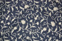 Crewel Cotton Embroidered Fabric "Jacobean", White on Navy #TML111