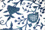 Crewel Cotton Embroidered Fabric "Tree of Life", Blue on White #DDR011