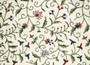 Crewel Cotton Embroidered Fabric "Jacobean" Cream, Multicolor #TML002