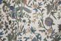Cotton Crewel Embroidered Fabric "Birds" Off-White, Multicolor #MHJ002