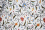 Crewel Cotton Embroidered Fabric "Jacobean" Off-White, Multicolor #TML001