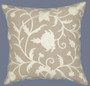 Crewel Linen Pillow Cushion Cover, White on Beige #CW622