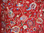 Crewel Velvet Embroidered Fabric "Watlab" Red, Multicolor #CV304
