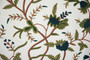 Crewel Cotton Embroidered Fabric Off-White, Multicolor #FLR152